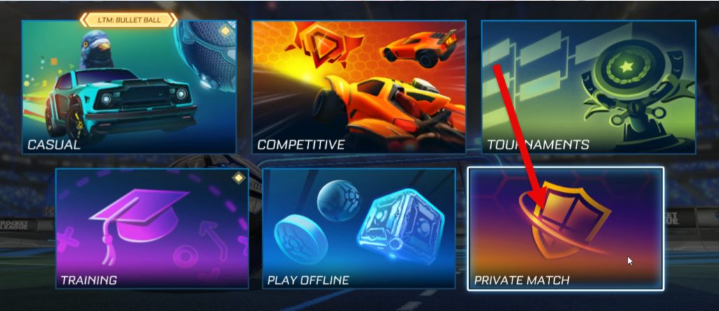 Play screen with the Private Match tile highlighted, bottom right